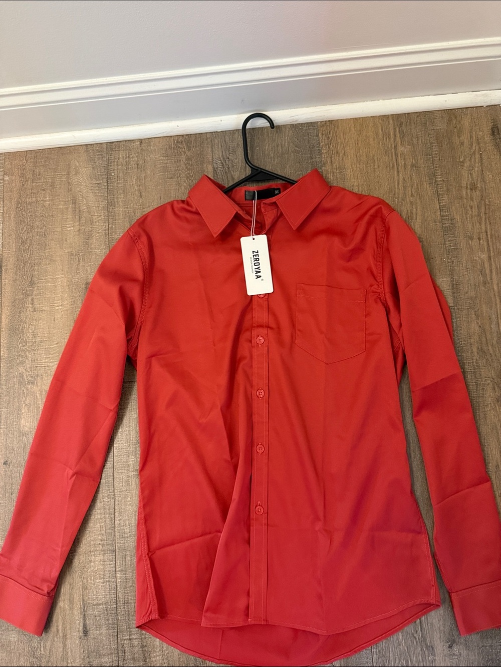 Men's Slim-Fit Red Dress Shirt by ZENOVA